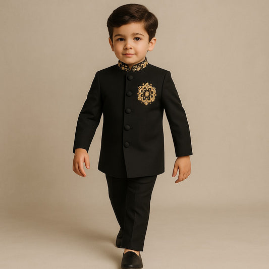 Pre Order: Black Embroidered Sherwani And Pant