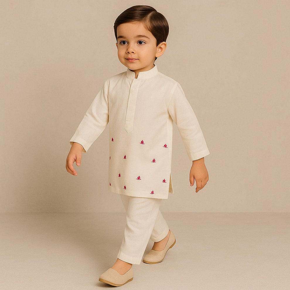 Pre Order: Pink Lotus Embroidered Kurta And Pyjama