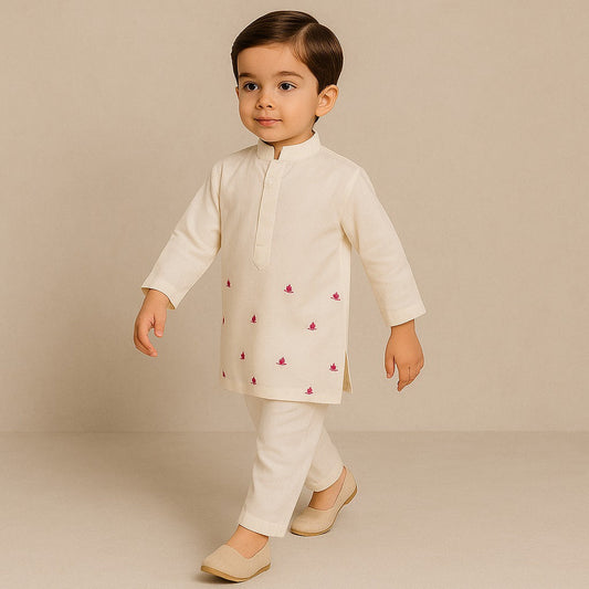 Pre Order: Pink Lotus Embroidered Kurta And Pyjama