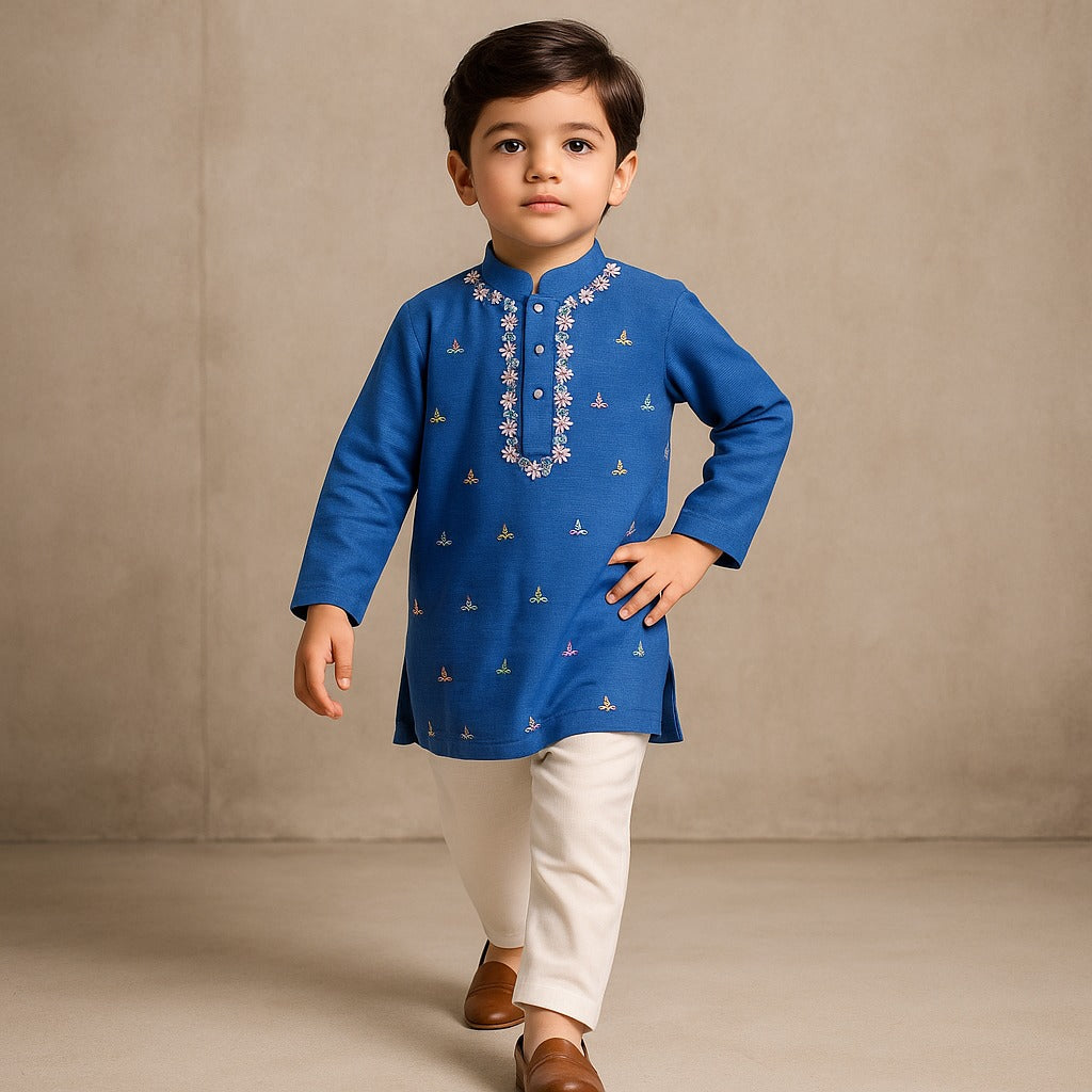 Pre Order: Blue Embroidered Kurta And Pyjama