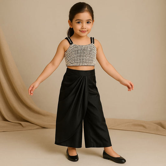 Pre Order: Heavy Yoke Black Top And Dhoti Style Palazzo