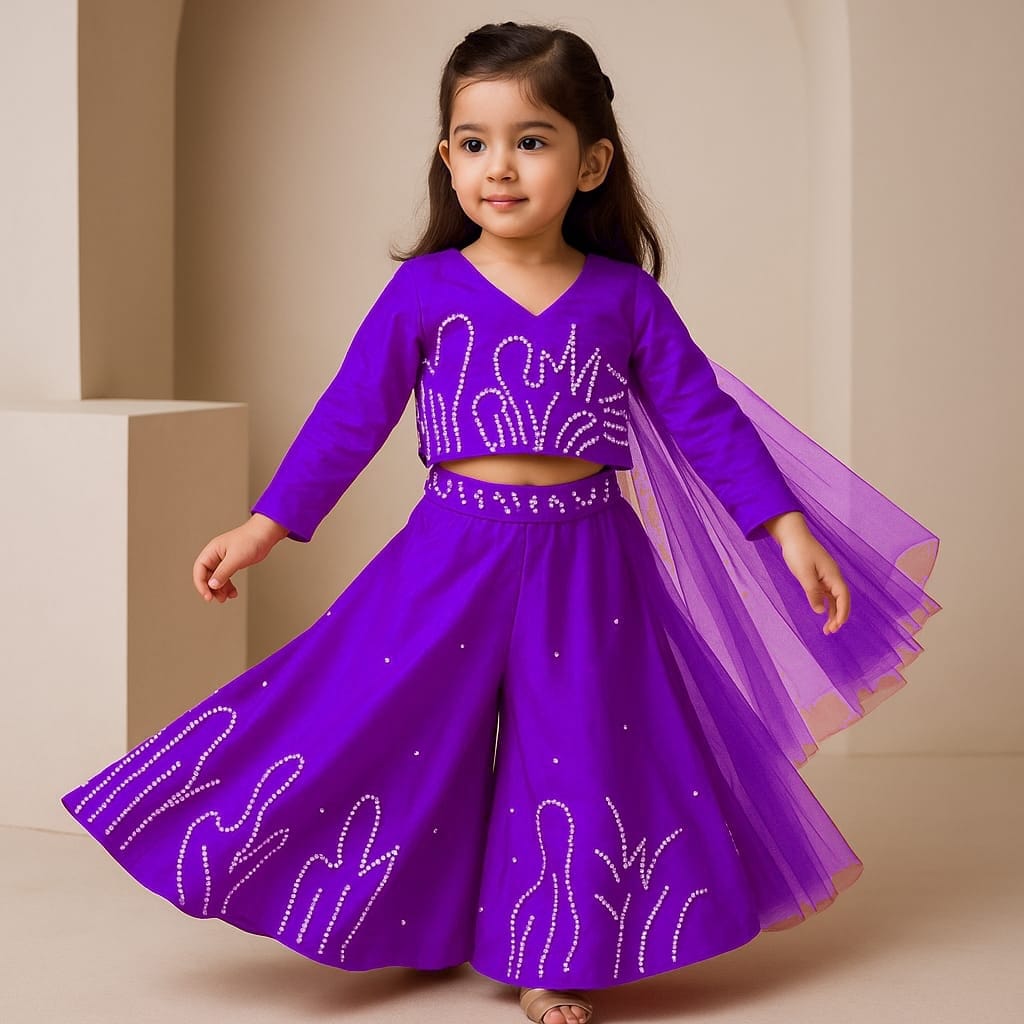 Pre Order: Purple Back Bow Enhanced Top With Flared Palazzo