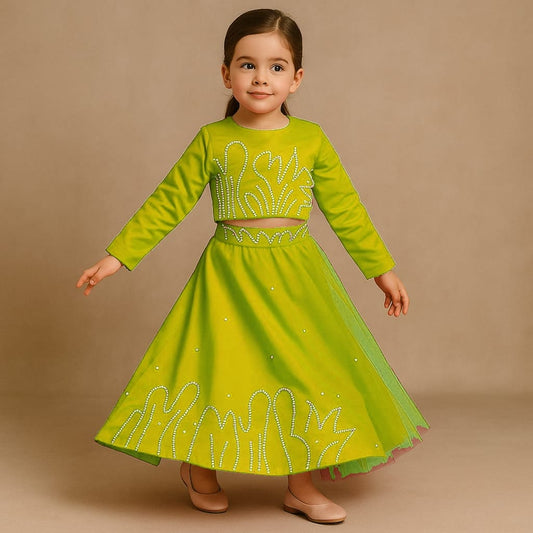 Pre Order: Neon Back Bow Enhanced Top With Flared Lehenga