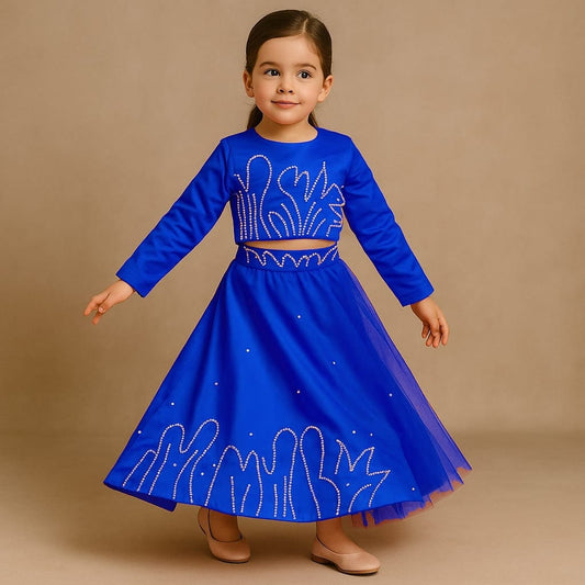 Pre Order: Blue Back Bow Enhanced Top With Flared Lehenga