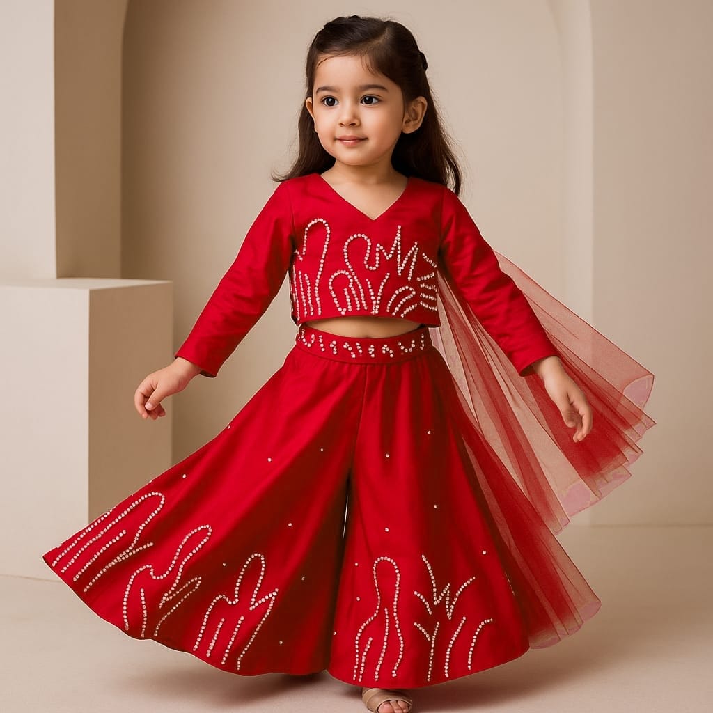 Pre Order: Red Back Bow Enhanced Top With Flared Palazzo