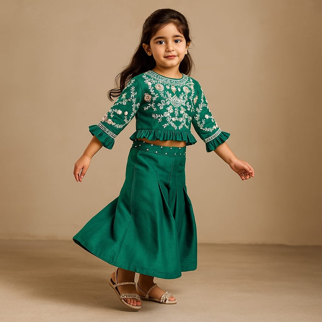 Pre Order: Floral Embroidered Rama Top And Palazzo