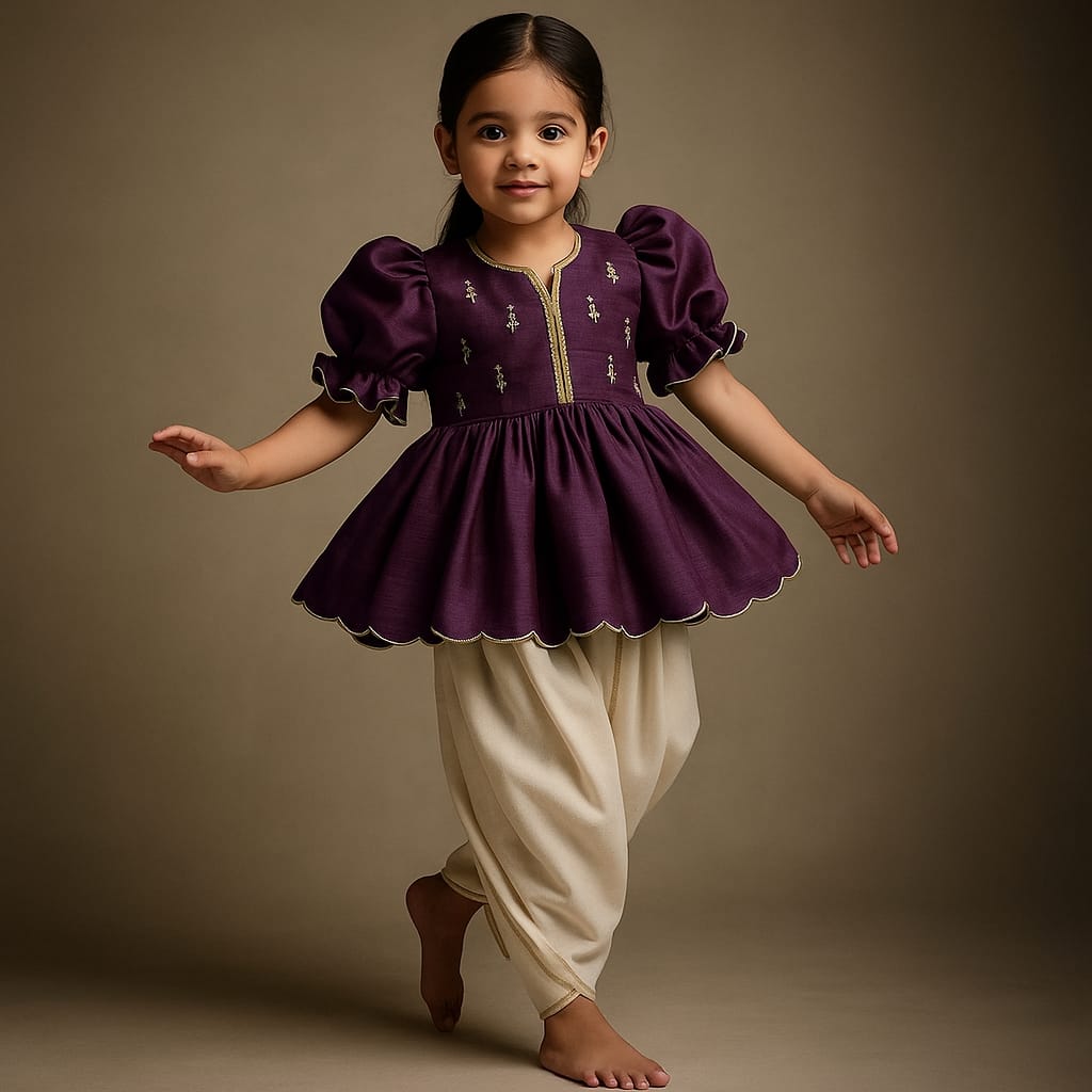 Pre Order: purple Embroidered Kurti And Tulip Dhoti