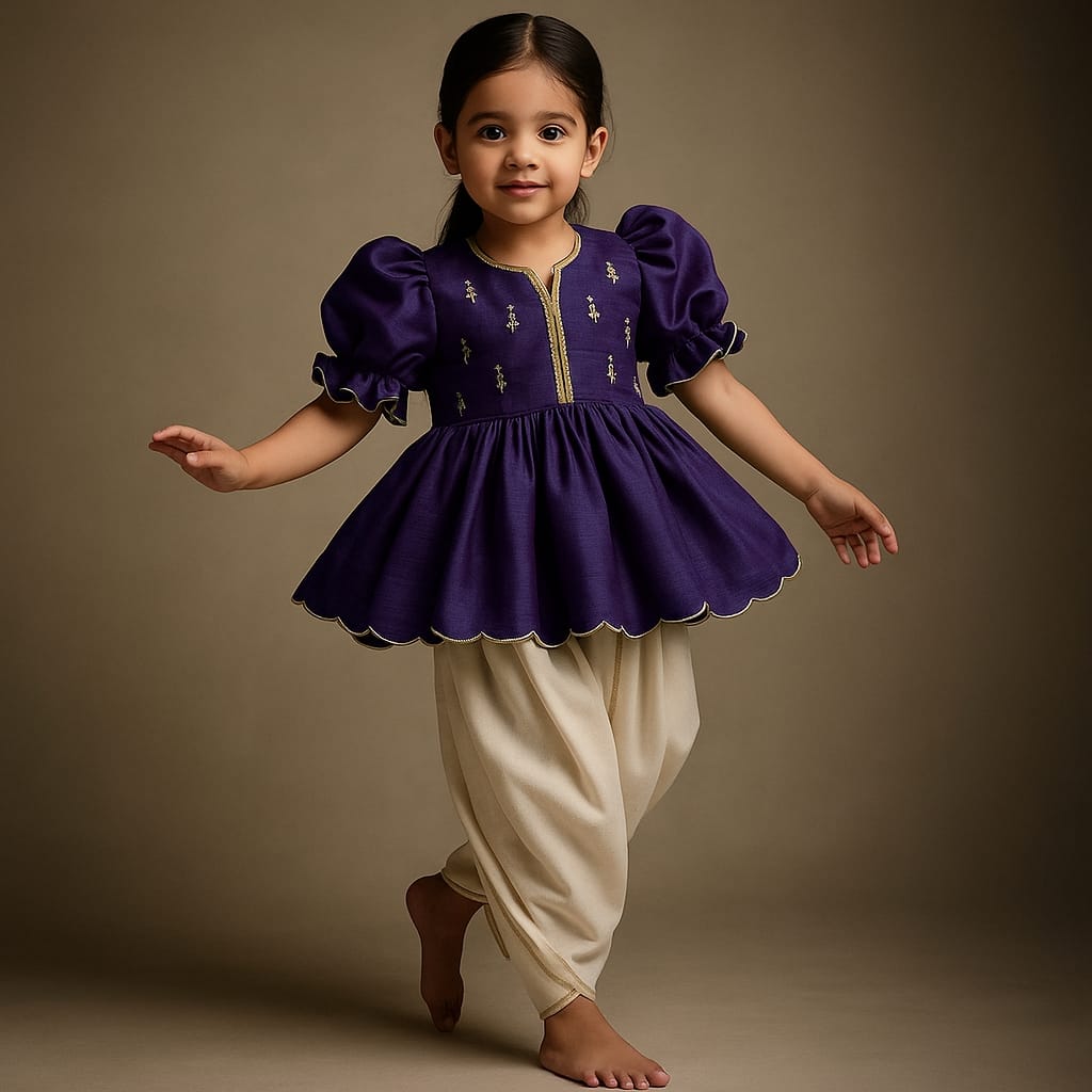 Pre Order:Brinjal Embroidered Kurti And Tulip Dhoti