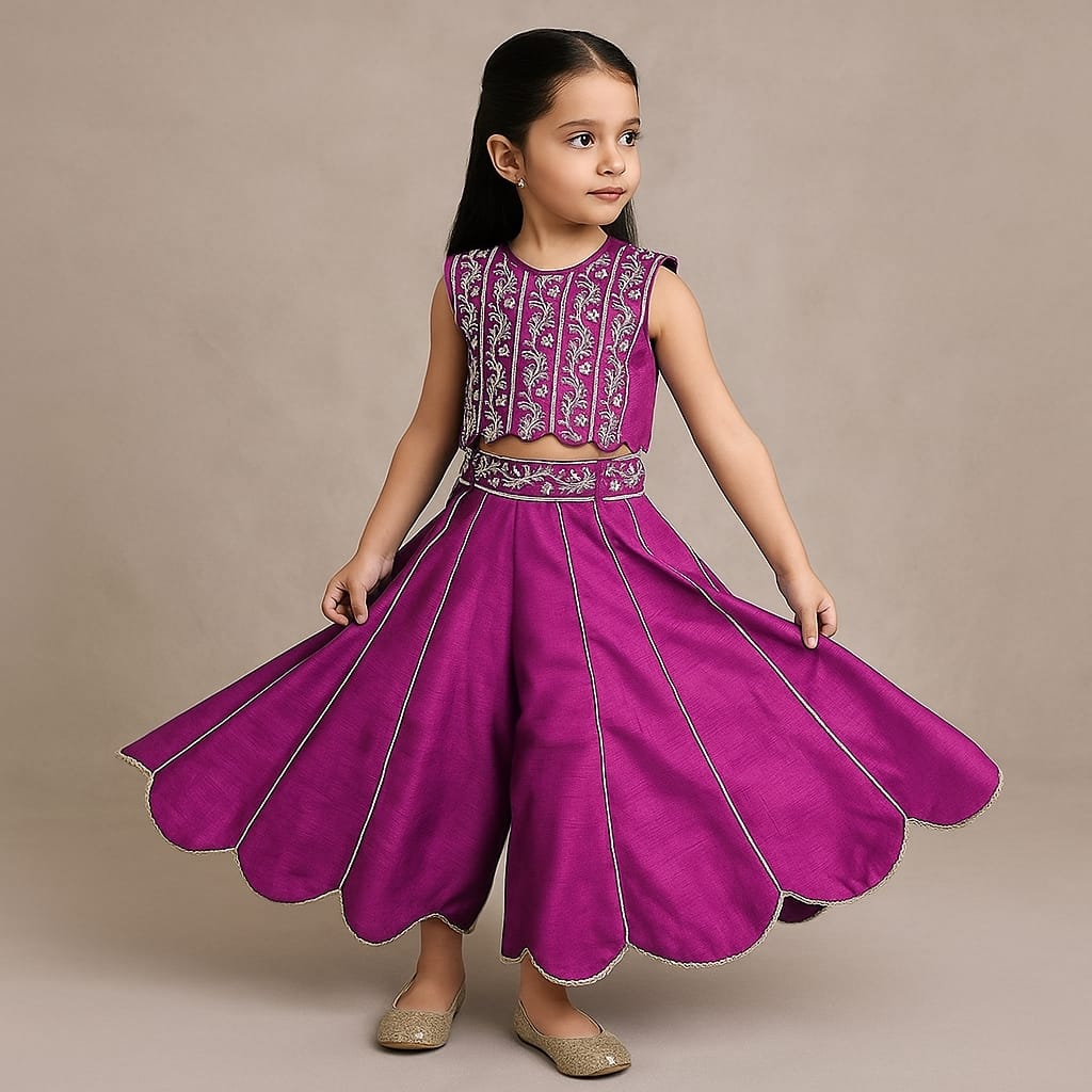 Pre Order: Magenta Embroidered Top And Palazzo