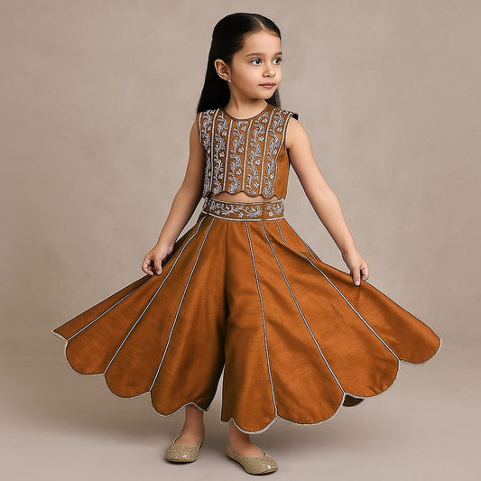 Pre Order: Rust Embroidered Top And Palazzo