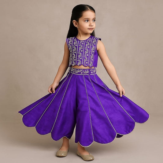 Pre Order:Purple Embroidered Top And Palazzo