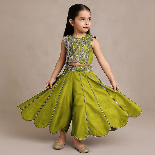 Pre Order: Mehendi Embroidered Top And Palazzo