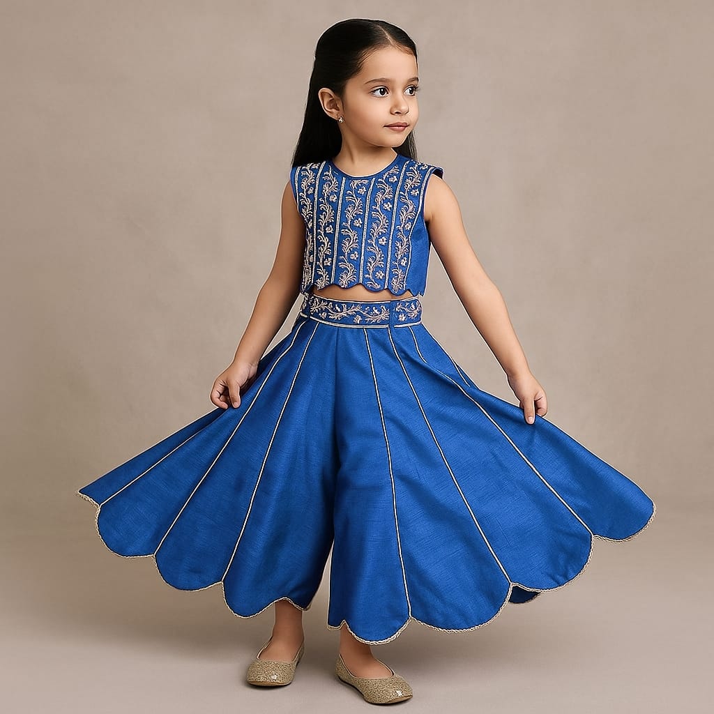 Pre Order: Blue Embroidered Top And Palazzo