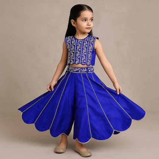 Pre Order: Royal Blue Embroidered Top And Palazzo