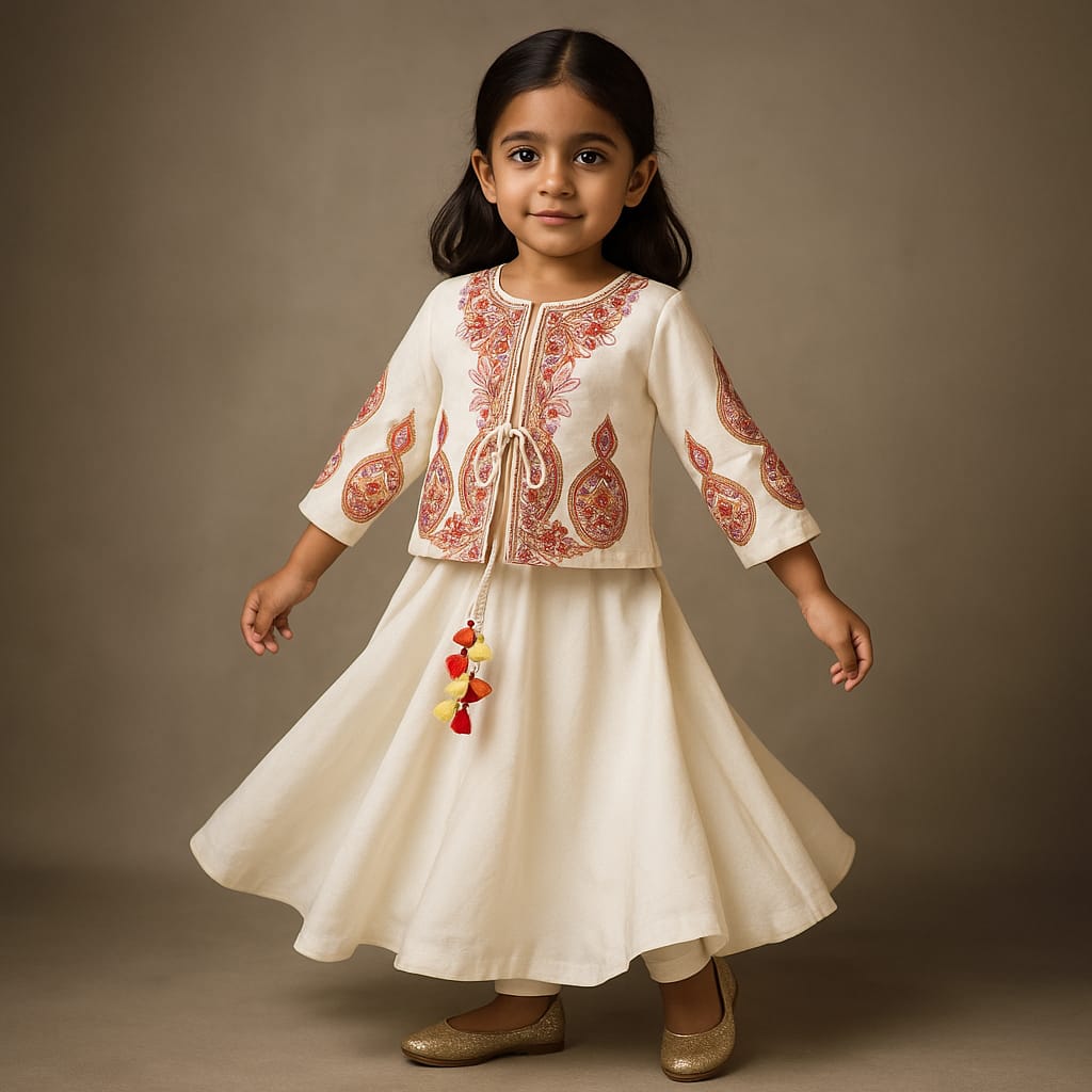 Pre Order: Cream Top With Embroidered Jacket And Palazzo