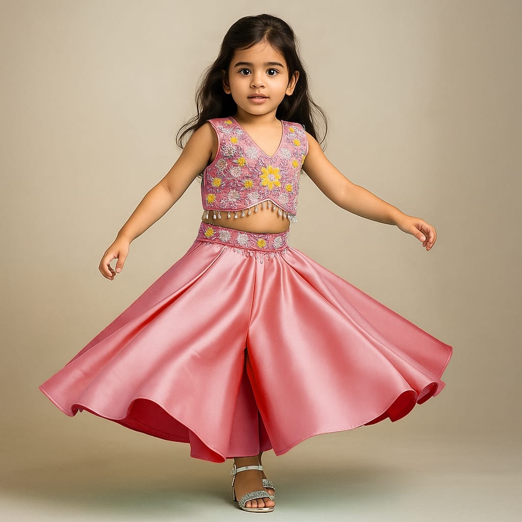 Pre Order: Floral Embroidered Stylish Pink Top And Palazzo