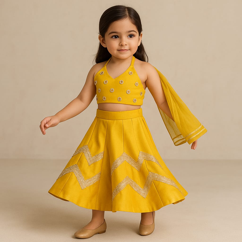 Pre Order: Halter Neck Top And Flared Palazzo With Net Dupatta