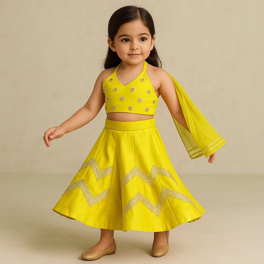 Pre Order: Halter Neck Top And Flared Palazzo With Net Dupatta