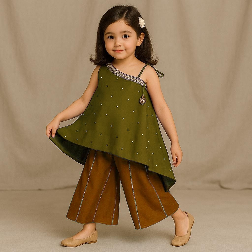 Pre Order: One Shoulder Stylish Kurti And Flared Palazzo