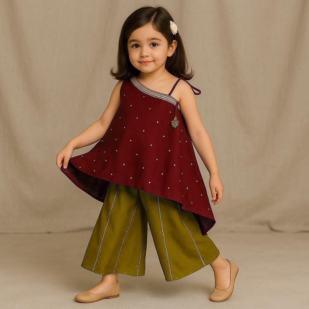 Pre Order: One Shoulder Stylish Kurti And Flared Palazzo