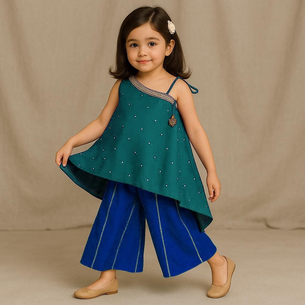 Pre Order: One Shoulder Stylish Kurti And Flared Palazzo