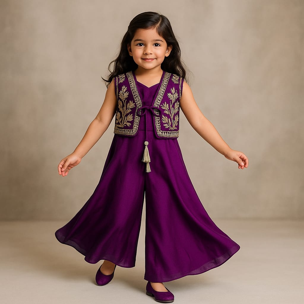 Pre Order:Wine Jumpsuit With Velvet Embroidered Jacket