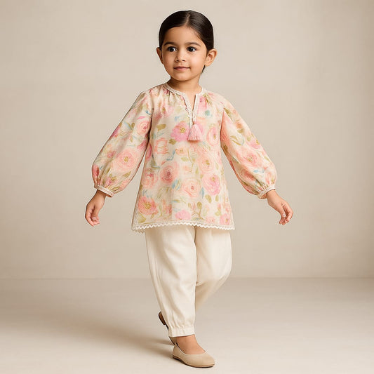 Pre Order: Multicolour Printed Kurti And Balloon Pant