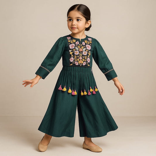 Pre Order: Rama Embroidered Top And Flared Palazzo