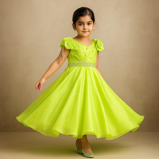 Pre Order: Green Glass Tissue Gown With Pleated Yoke