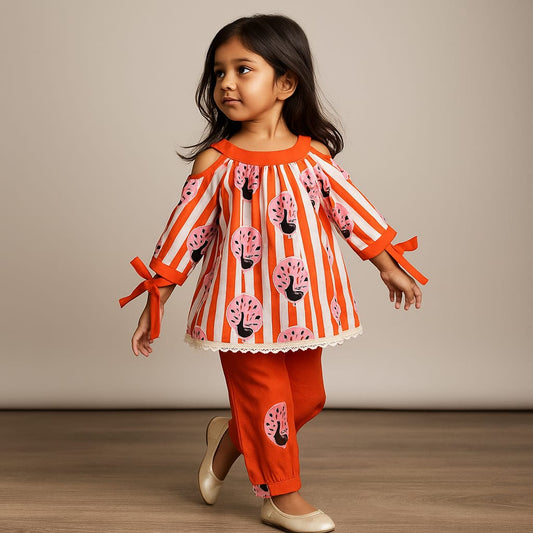 Pre Order: Multicolour Printed And Embroidered Kurti And Pant