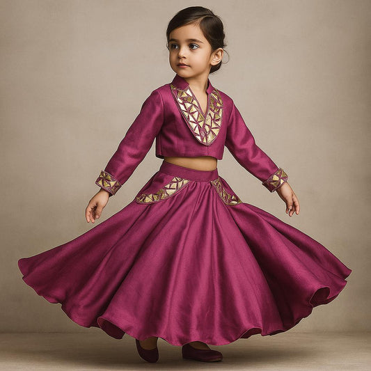 Pre Order: Wine Embellished Top And Lehenga