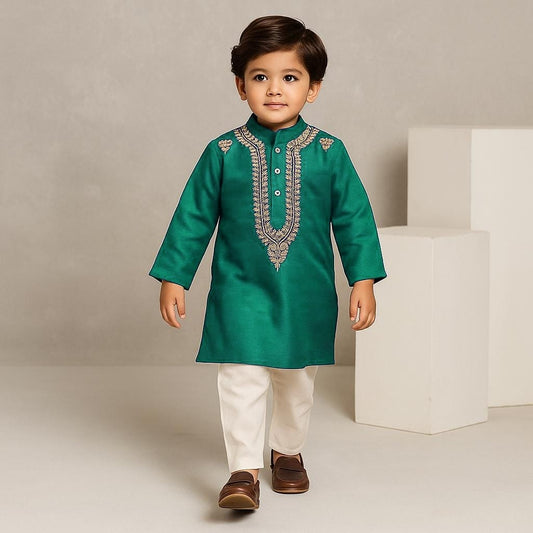 Pre Order:Rama Zari Embroidered Kurta With Off White Pyjama