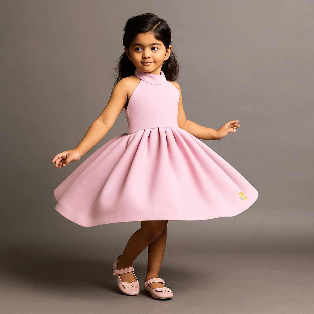 Pre Order: Pink Halterneck Balloon Dress With Bow Detailing