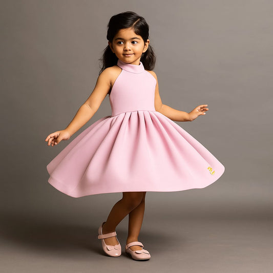 Pre Order: Pink Halterneck Balloon Dress With Bow Detailing