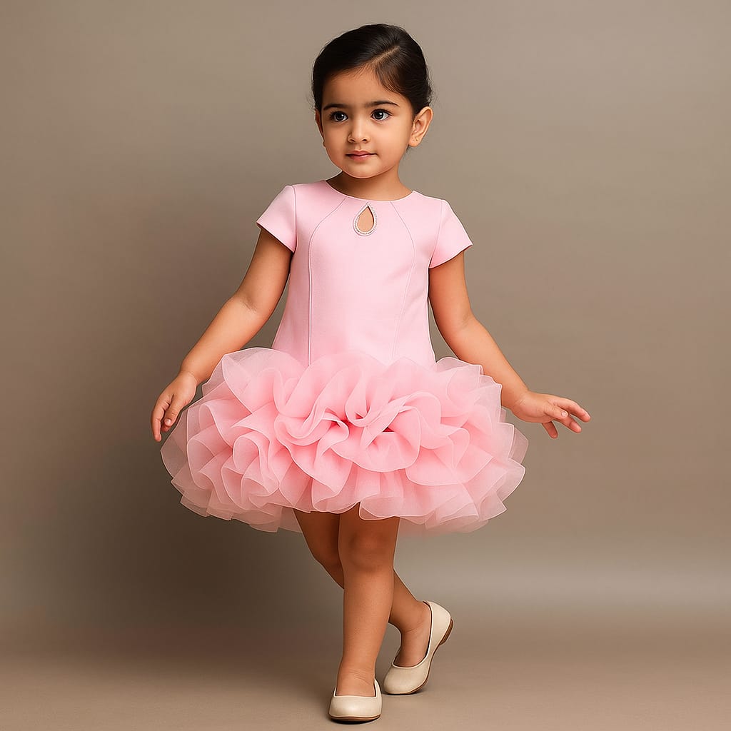 Pre Order: Elegant Embellished Dress With Organza Flower Detail