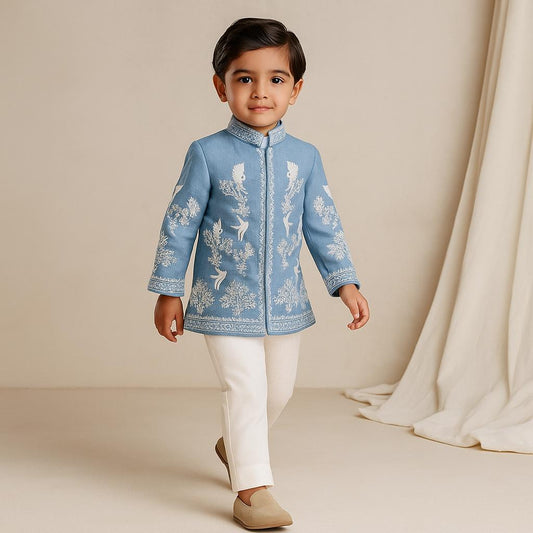 Pre Order: Bird Embroidered Sherwani And Pant