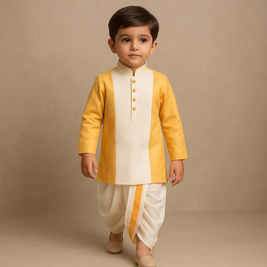 Pre Order: Orange Cotton Kurta With Dhoti