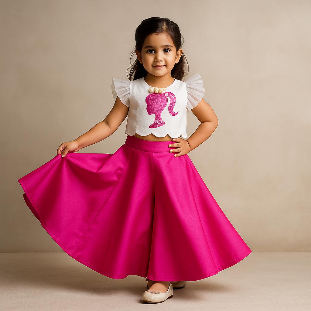 Pre Order: White Embroidered Top And Flared Palazzos