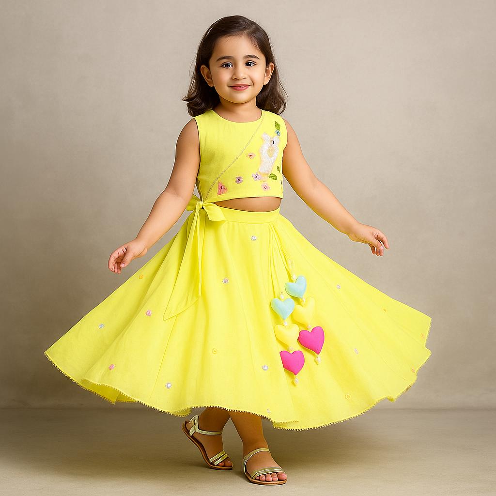 Pre Order: Yellow Beaded Embroidery Top With Lehenga