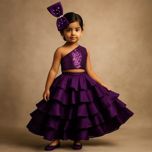 Pre Order: Big Bow Sequin Top With Frill Lehenga