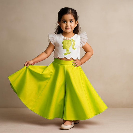 Pre Order: White Embroidered Top And Flared Palazzos
