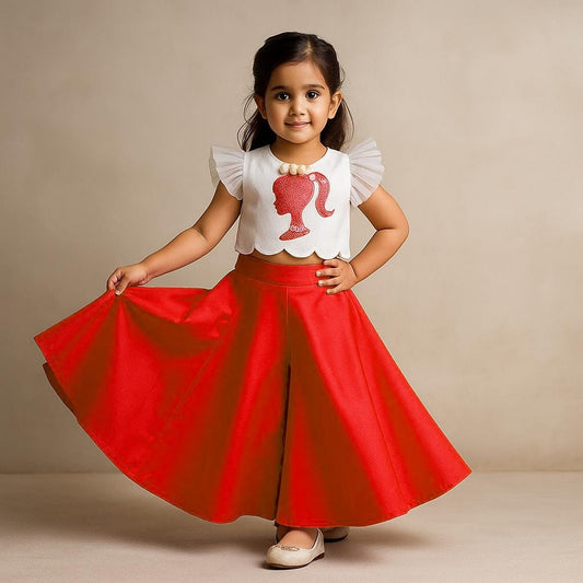 Pre Order: White Embroidered Top And Flared Palazzos