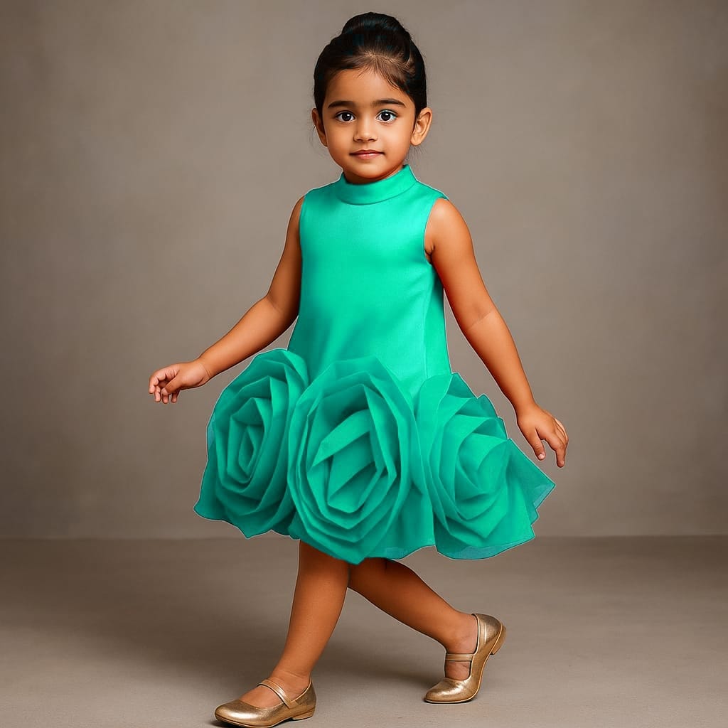 Pre Order: Organza Rose Detailed Rama Satin Dress