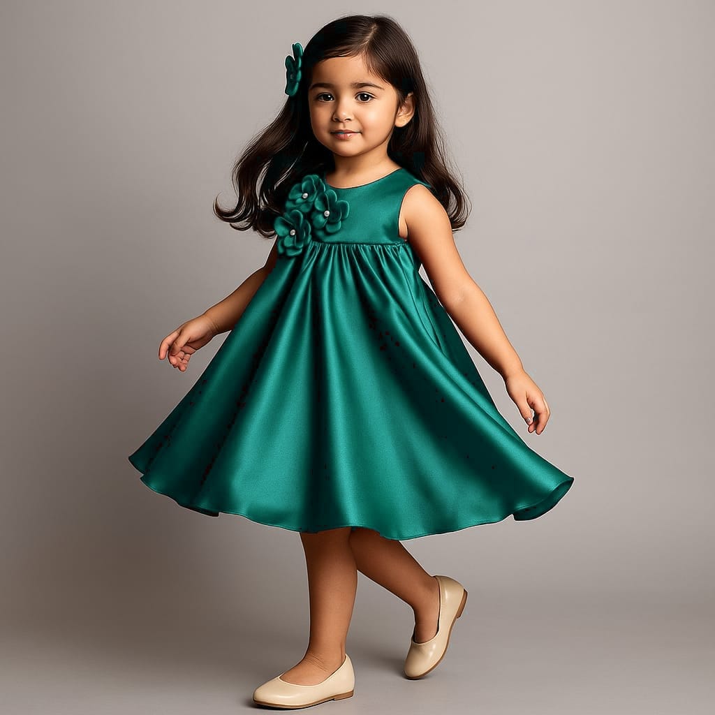 Pre Order: Flared Dress With Floral Embellishments
