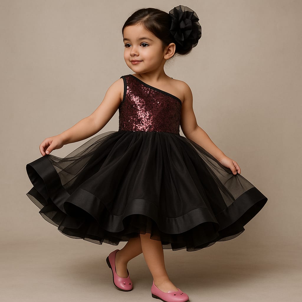Pre Order: Stylish Sequin Work Ruffled Layered Frilly Dress