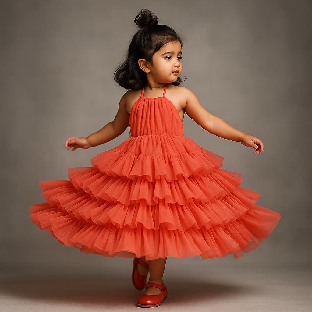 Pre Order: Exclusive Peachish Pink Backless Net Ruffle Dress
