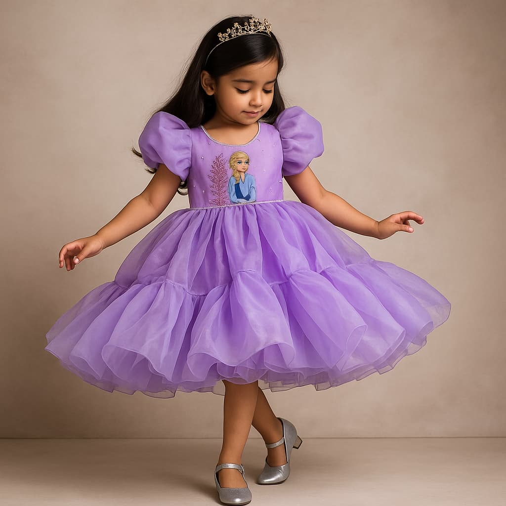 Pre Order: Leaves And Doll Embroidered Flared Lavender Dress