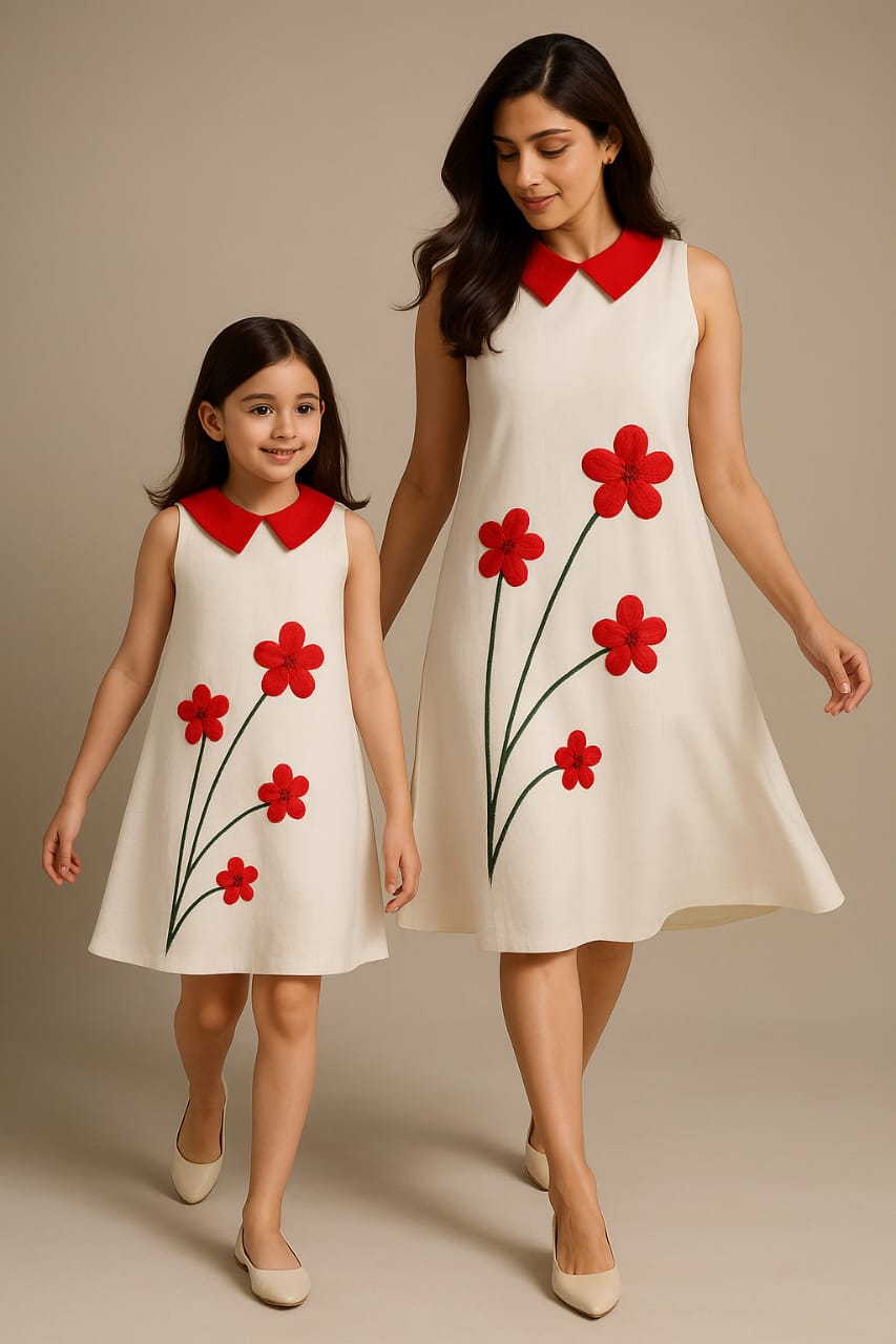 Pre Order: Red Floral Hand Painted Dress