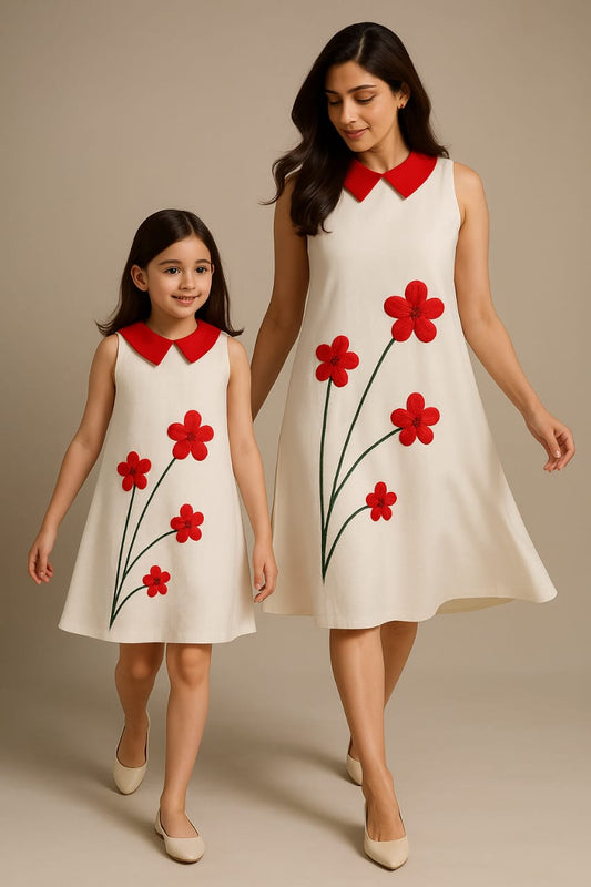 Pre Order: Red Floral Hand Painted Dress