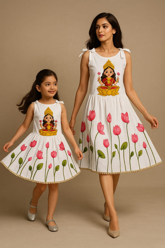 Pre Order: White Hand Painted Knot Detail  Dress